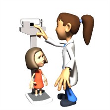Cartoon nurse weighing a child 